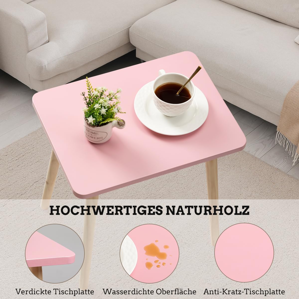 2er-Set Beistelltisch, Rosa 2 Stück