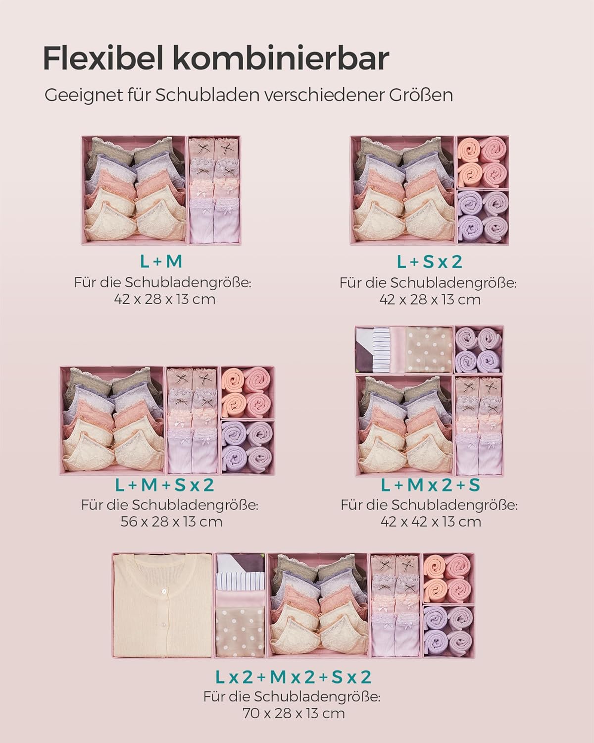 12er-Set Schubladen-Organizer, 12er Set Pastellrosa