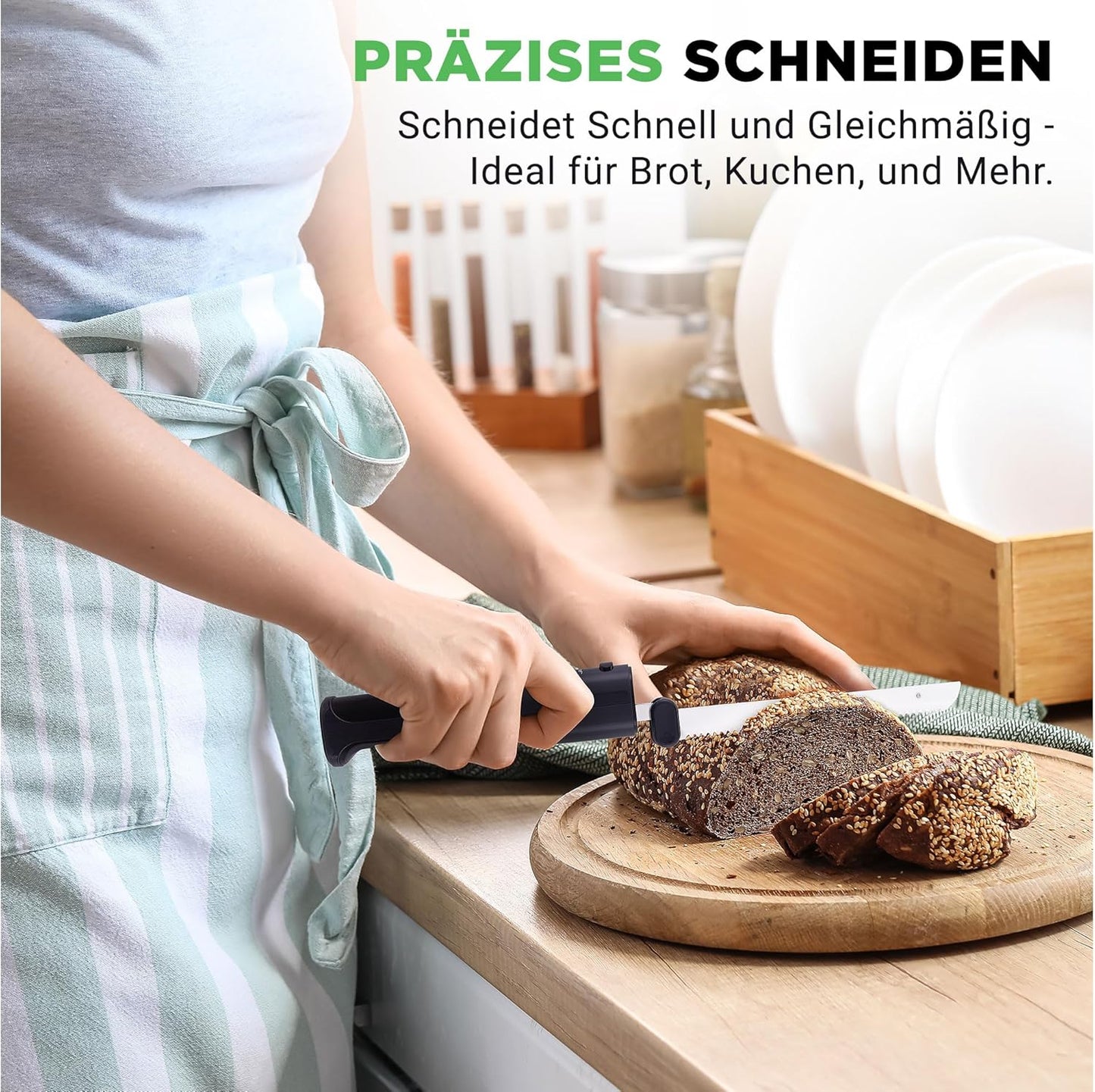 Elektrisches Messer mit ergonomischen Griff & Sicherheitsverriegelung, Schwarz