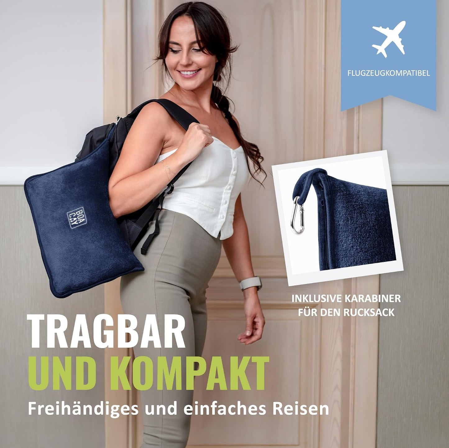 Reisedecke mit Kissen & Rucksackclip, Marineblau