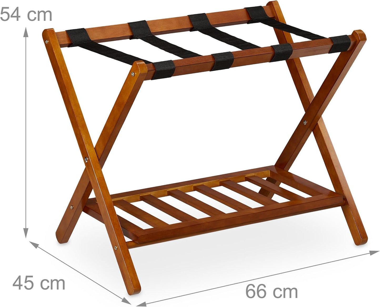 2er-Set Klappbarer Kofferständer mit Ablagen, 54 x 66 x 45 cm Natur