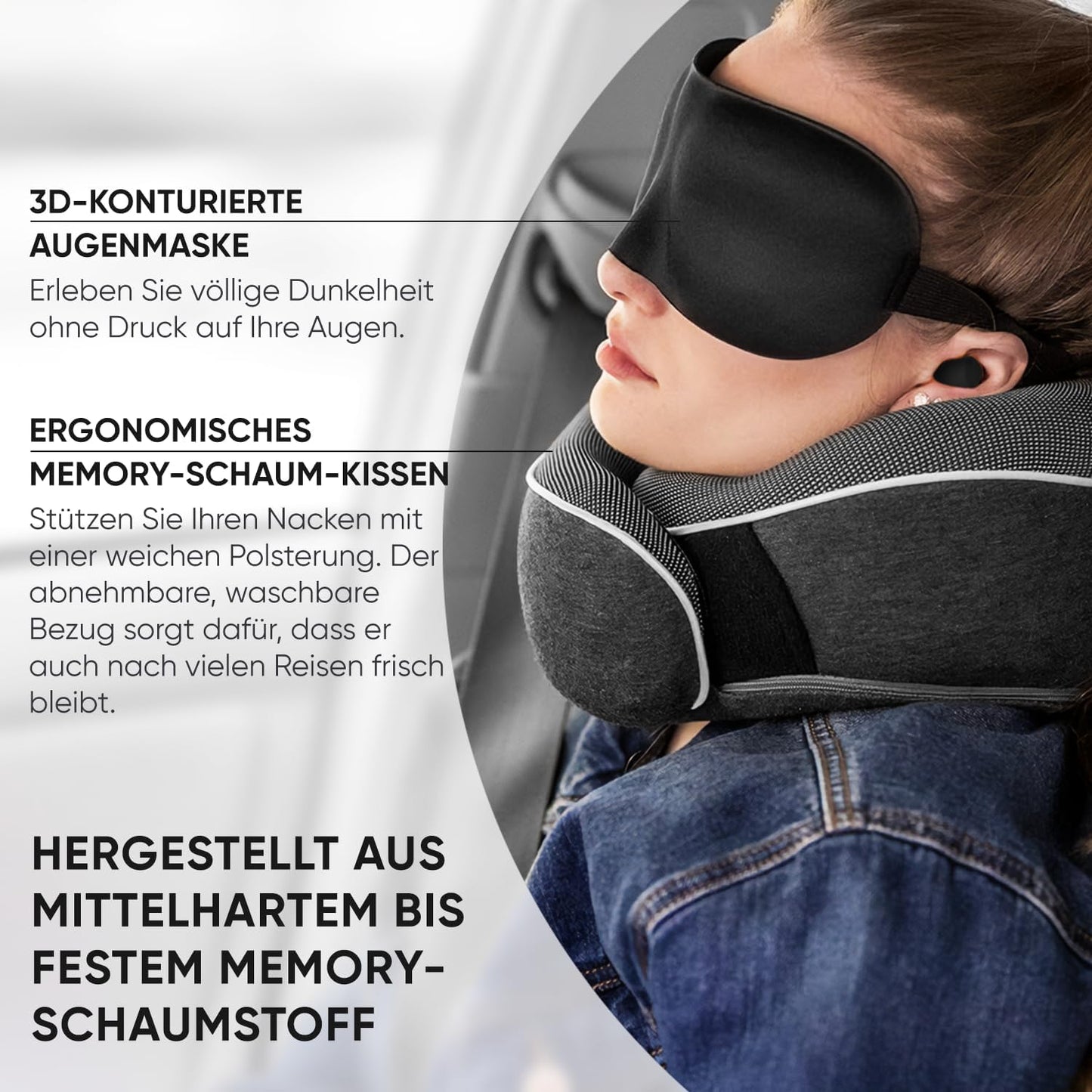 Nackenkissen und Schlafmaske, Dunkelgrau