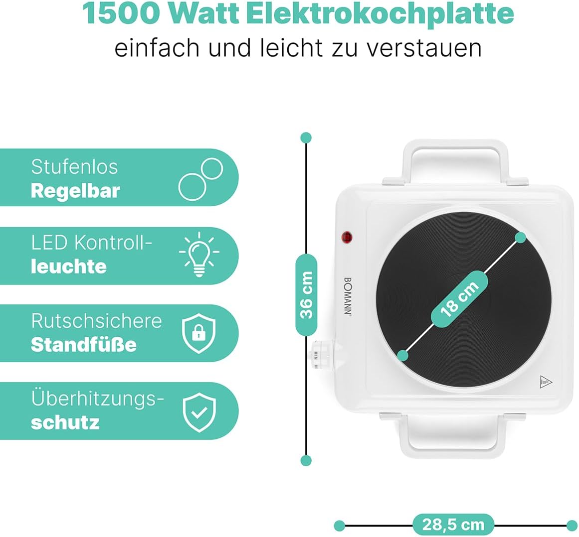 Einzelkochplatte EKP 5027 CB mit stufenlos regelbarem Thermostat, Single single hotplate