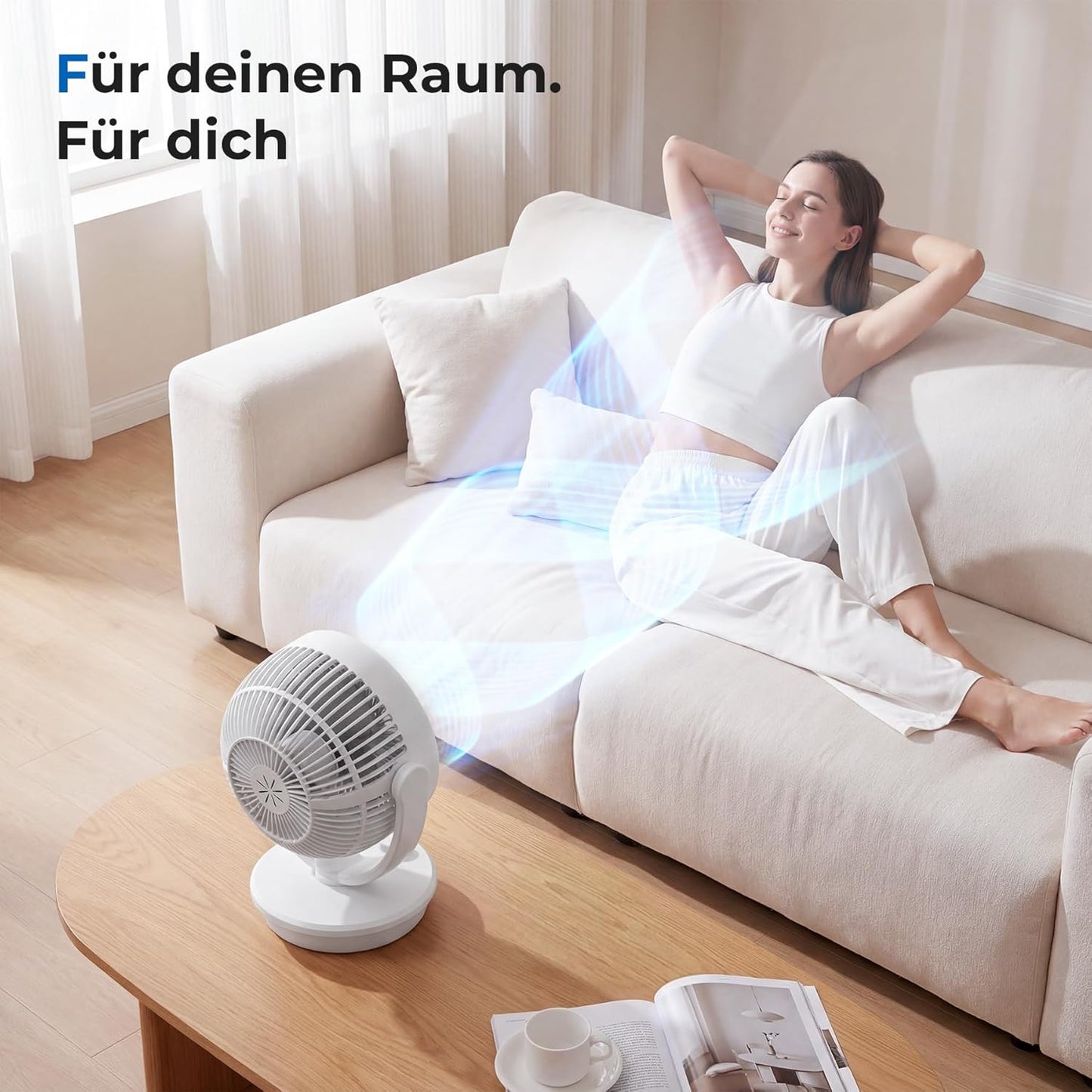 Tischventilator mit Oszillation, Weiss