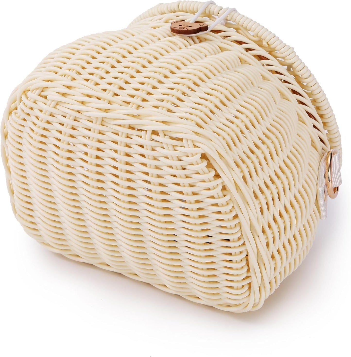 Abnehmbarer Kinderfahrradkorb, Rattan-Design, Beige