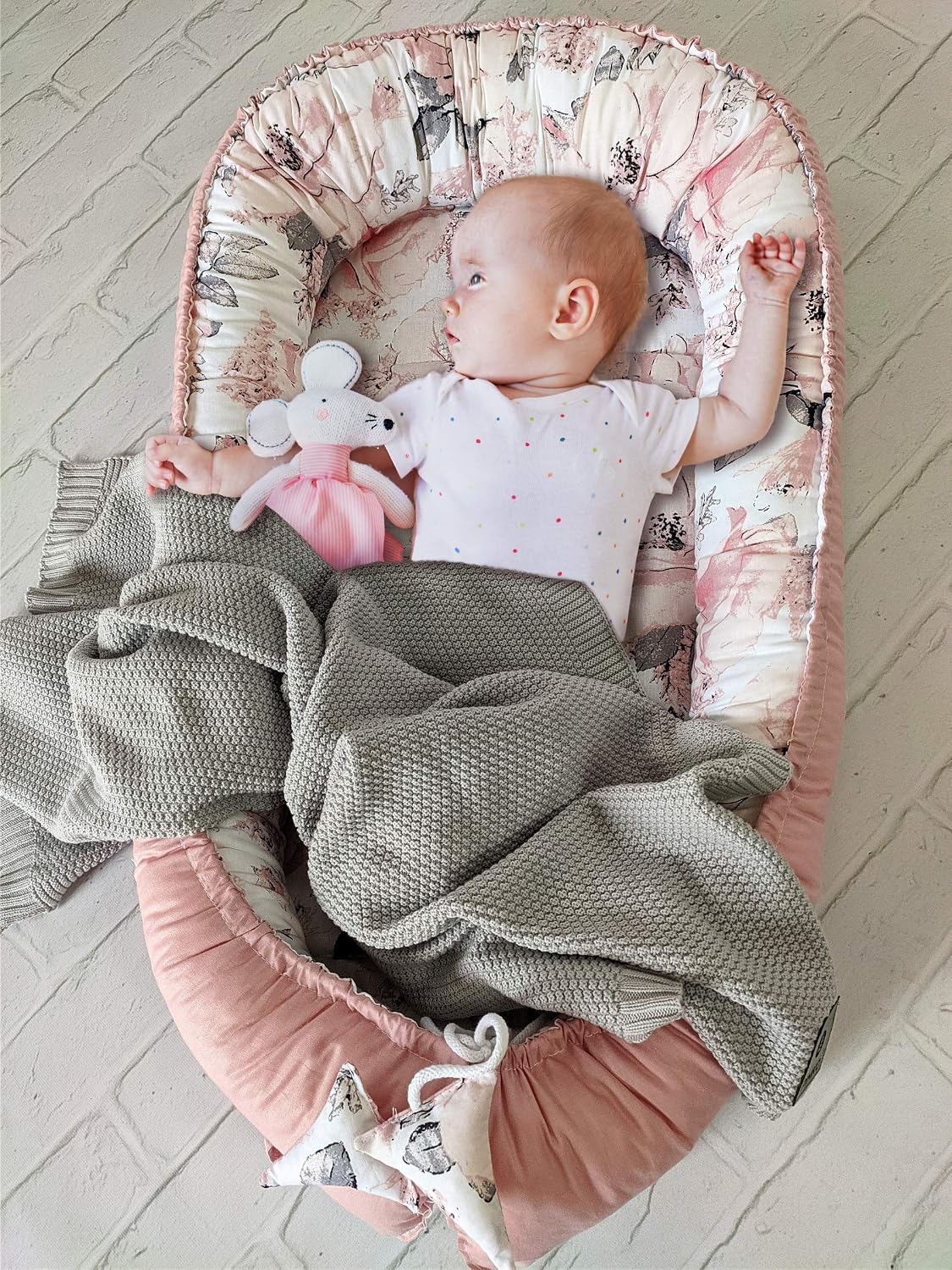Babynest für Säuglinge, Rosa Blumen