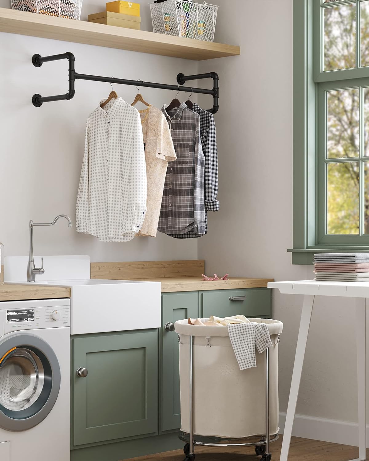 Wandgarderobe im Industriestil mit Kleiderstange, 1er Set