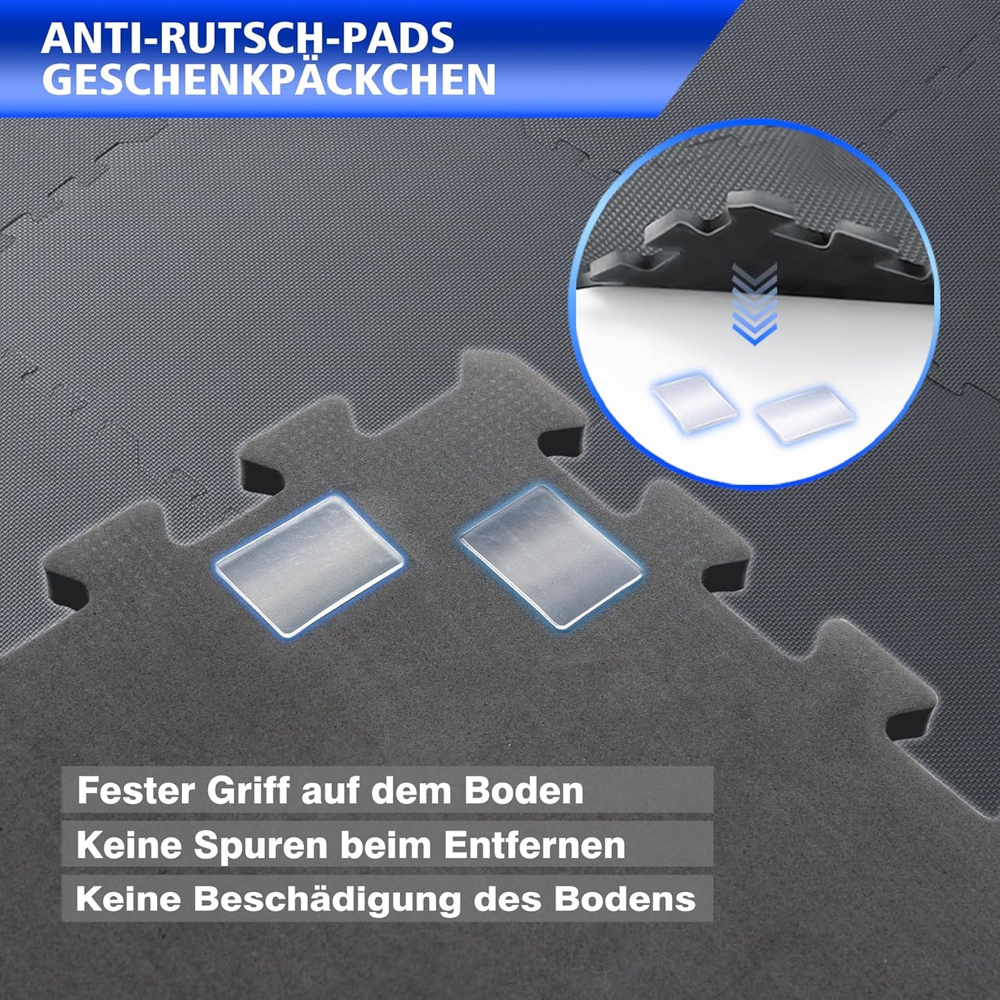 Bodenschutzmatte für Fitness & Heimtraining, 12 Stück = 4.32 M² - Grau