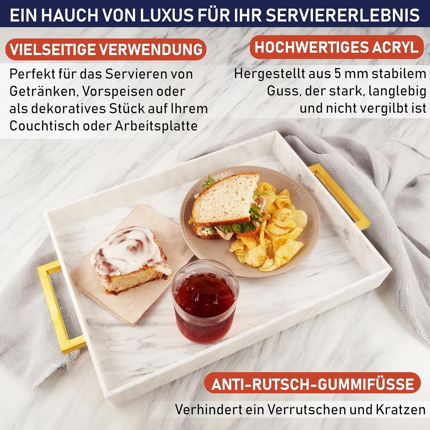 Serviertablett aus Acryl, Marmor