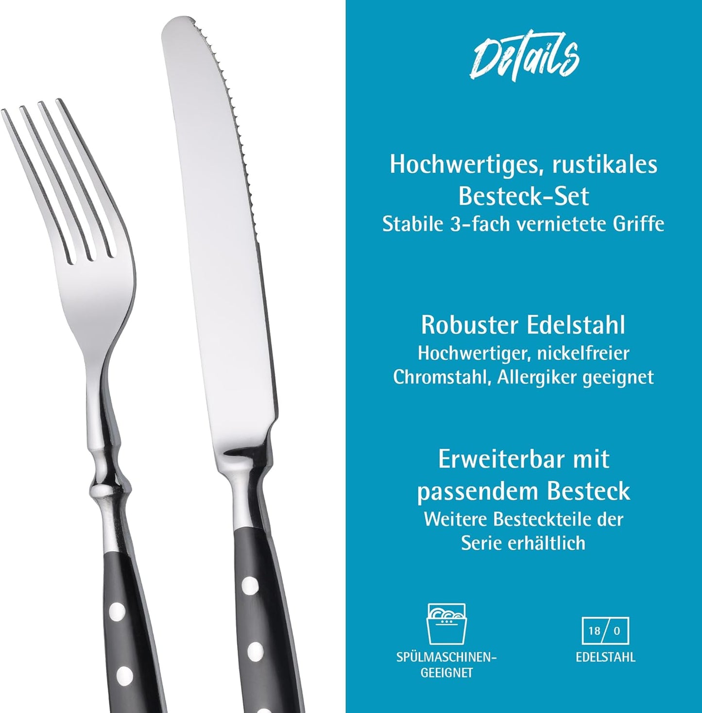 24-teiliges Tafelbesteck-Set, Schwarz Griffe 24-teilig | 6 Personen