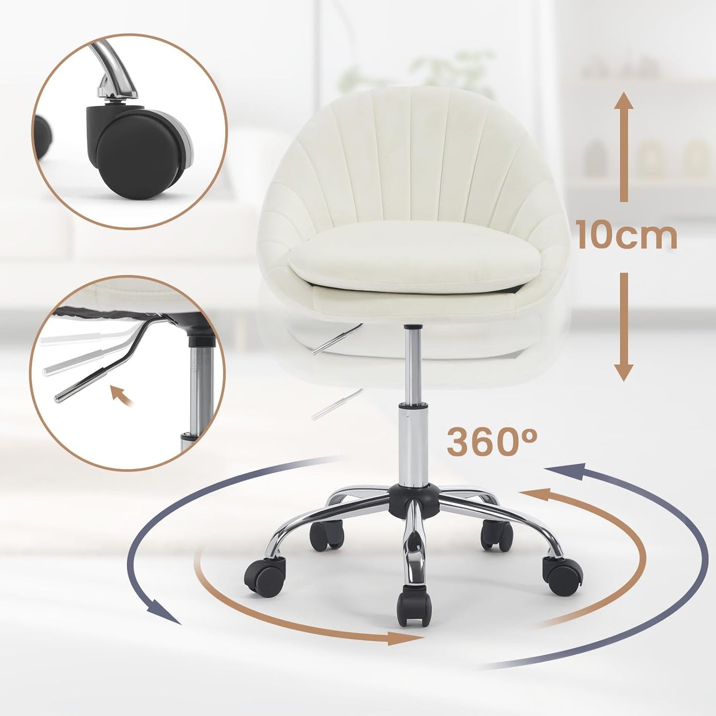 Ergonomischer Drehstuhl, Beige Samt