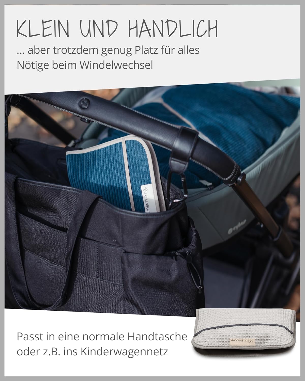 Windeltasche für unterwegs, Grau 18 x 27 cm