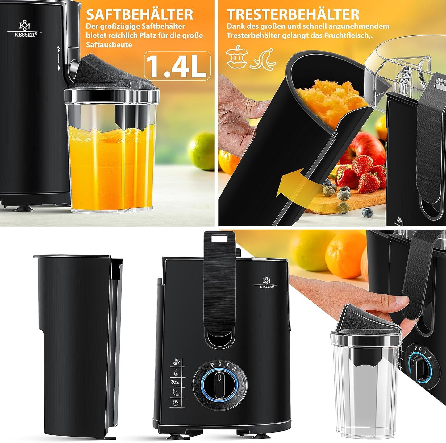 Entsafter für Obst und Gemüse, Schwarz