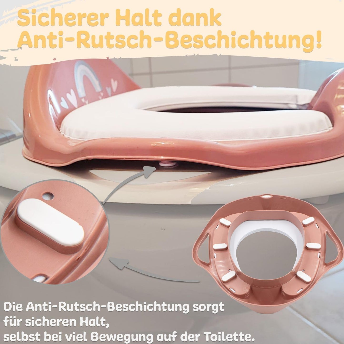 Toilettensitz mit Sitzpolsterung, Griffen und Anti-Rutsch Beschichtung, mit Polsterung rot