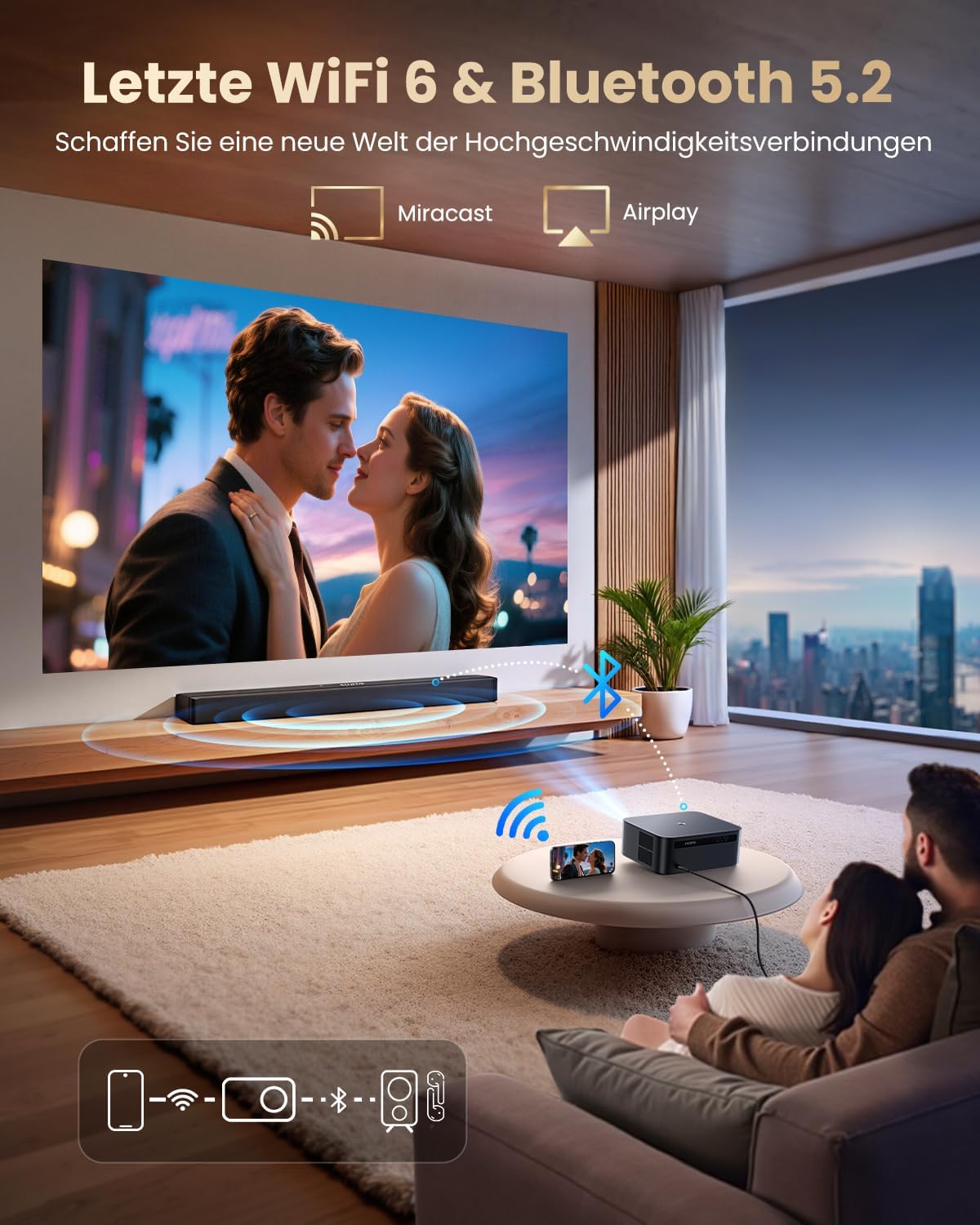 4K Beamer K13 mit Autofokus und Google TV, Schwarz