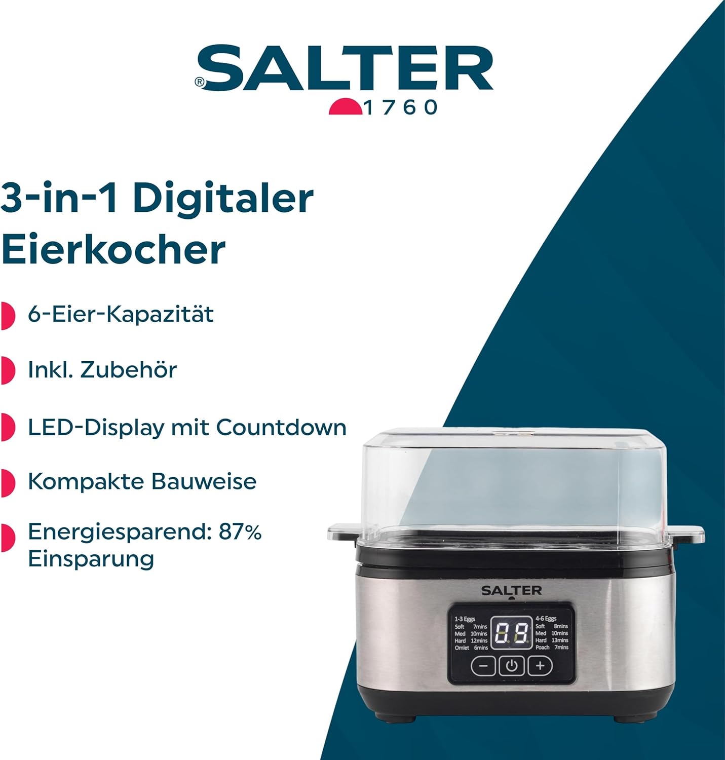 3-in-1 Eierkocher mit Omelett- und Pochierfunktion, EU Stecker