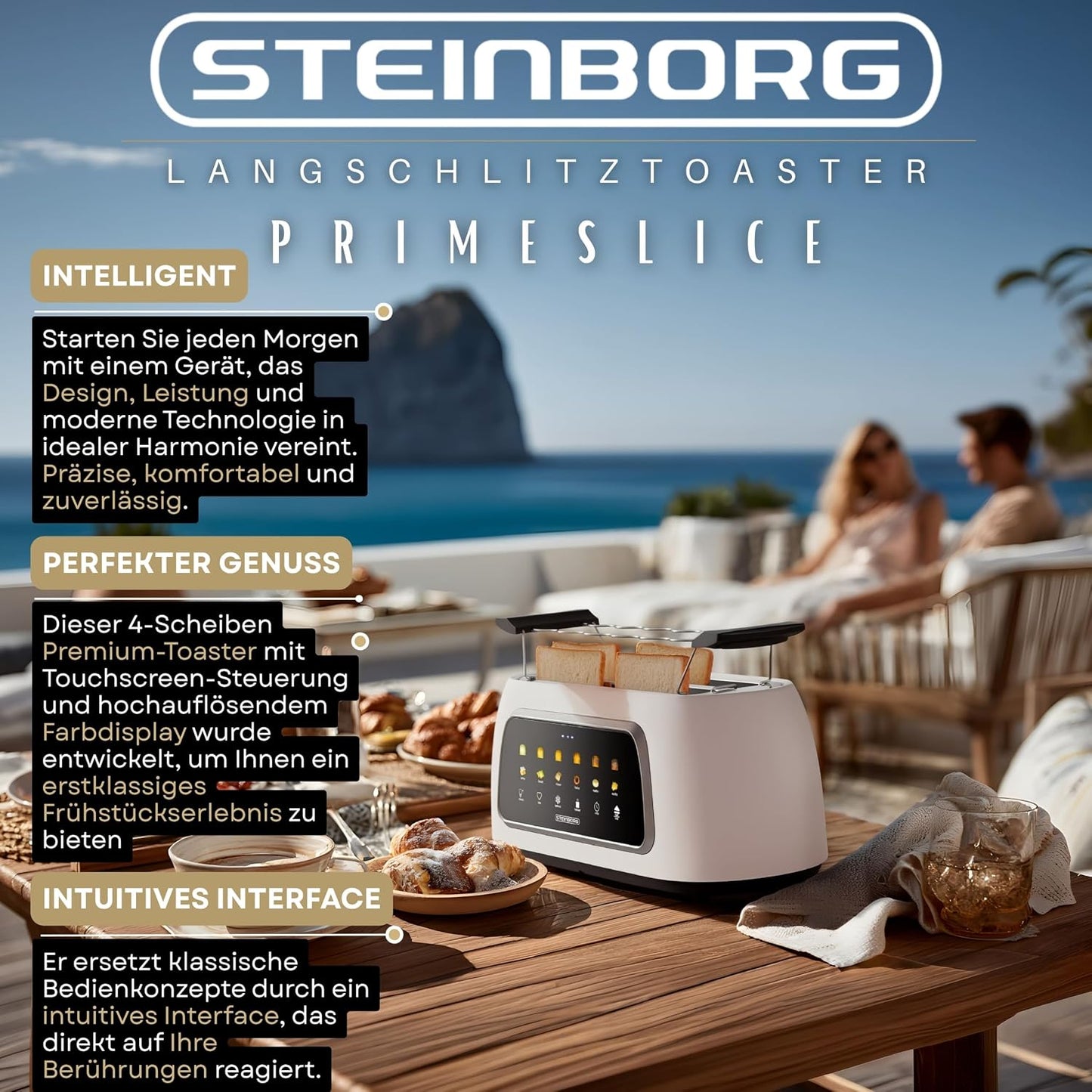 Automatik Toaster mit Brötchenaufsatz und Liftfunktion, Weiss