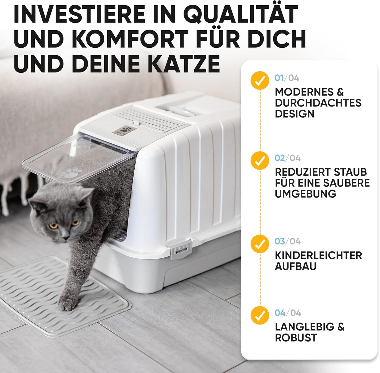 Geschlossene Katzentoilette mit Aktivkohlefilter, geschlossen weiss