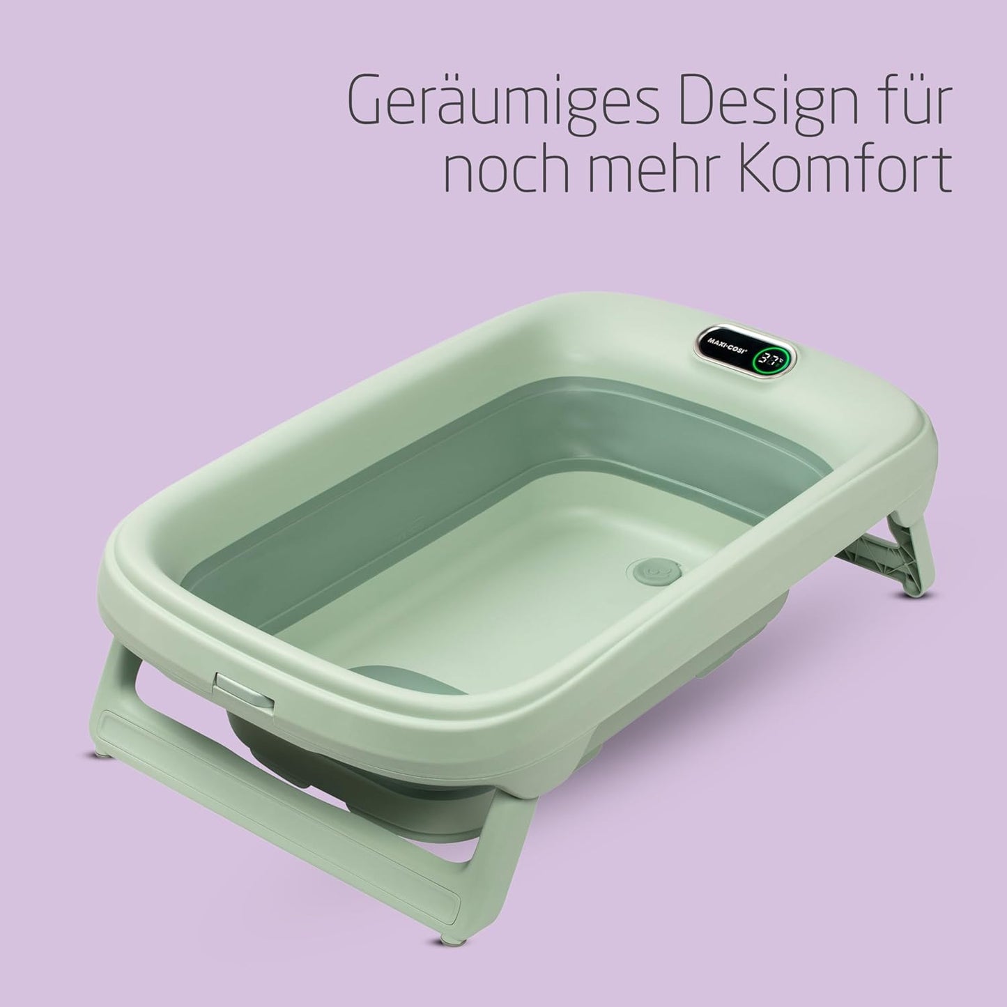Indigo faltbare Babybadewanne mit Thermometer, Sage Green