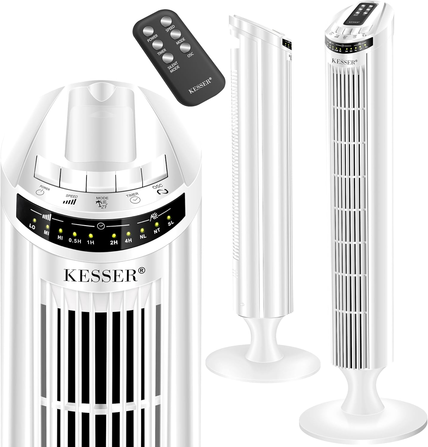Turmventilator mit Timer und Fernbedienung, Weiss