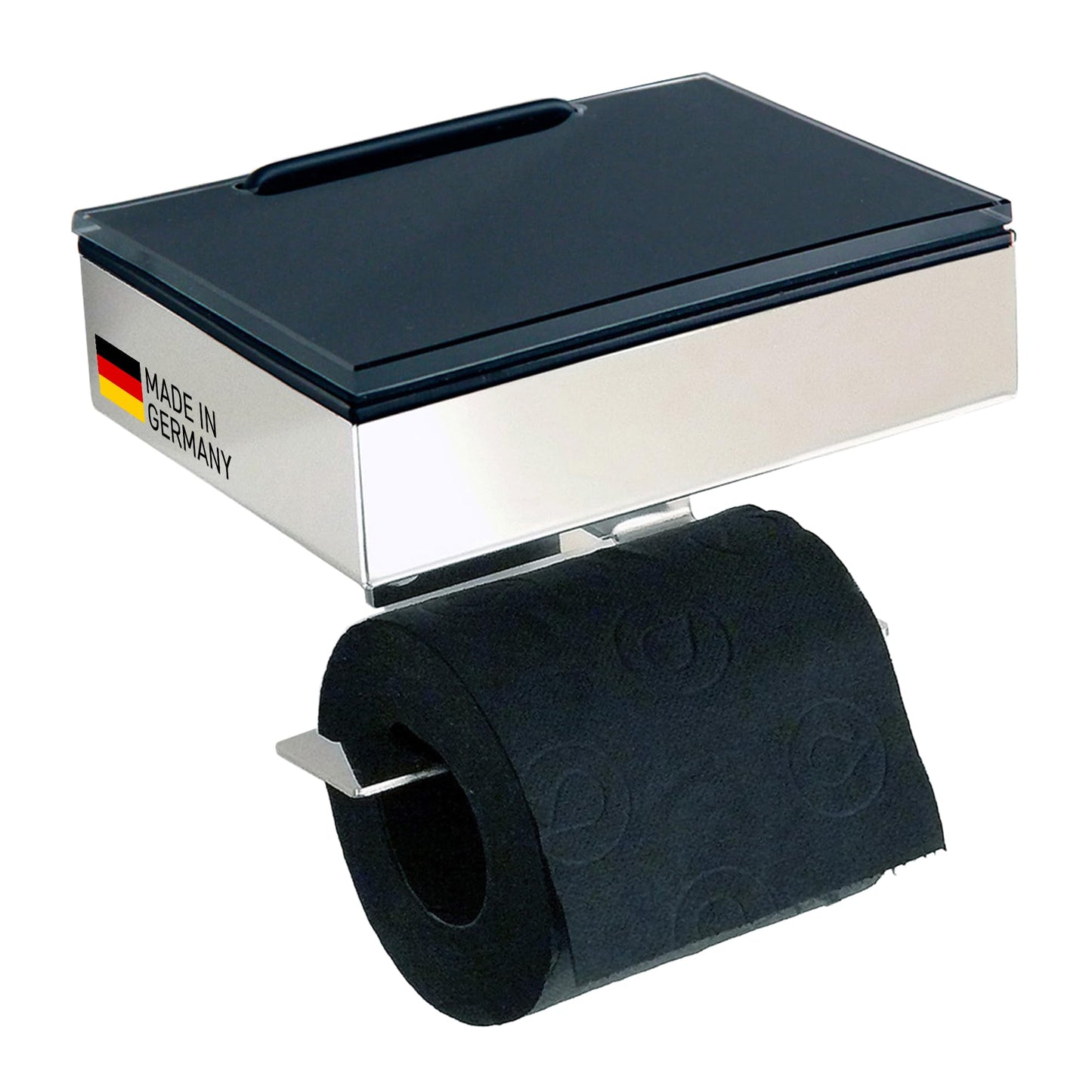 Toilettenpapierhalter mit Feuchttücherbox, Gehäuse Poliert Abdeckung Glas Schwarz-2 Befüllbar Von Lins