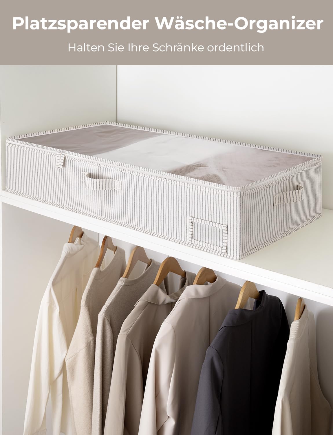 Unterbett Aufbewahrungsboxen-Set (2 Stück, faltbar), 84 x 43 x 15 cm Graue und Weisse Streifen