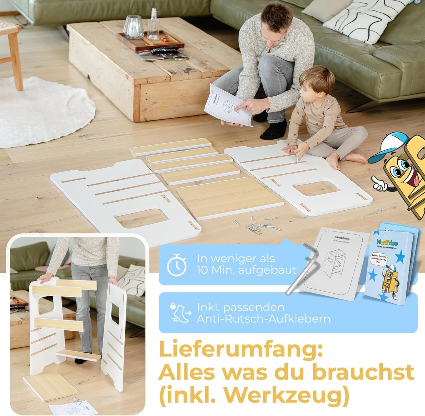 Lernturm mit Aktivitätskarten für Kinder, Weiss