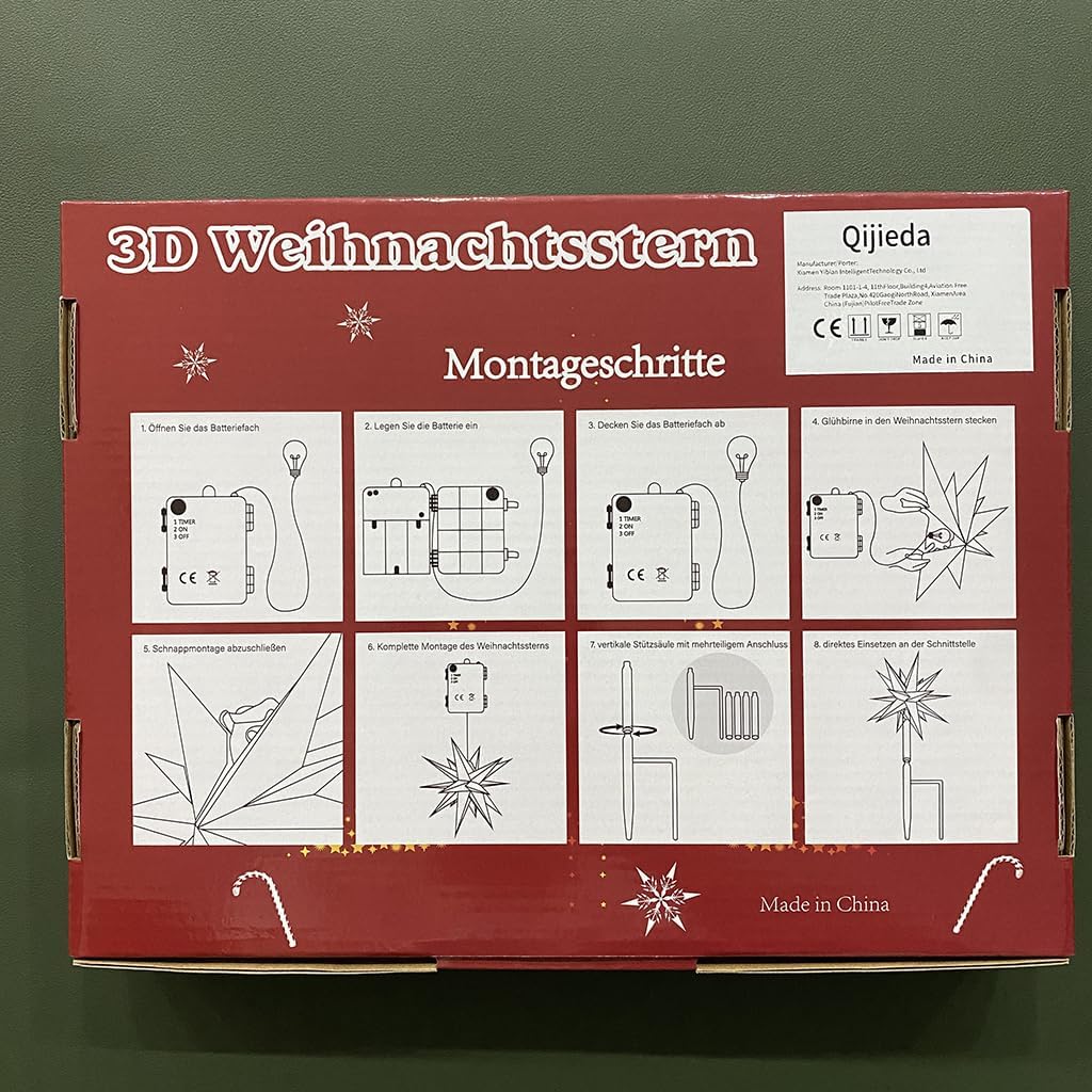 3D Weihnachtsstern, Rot, 58 cm