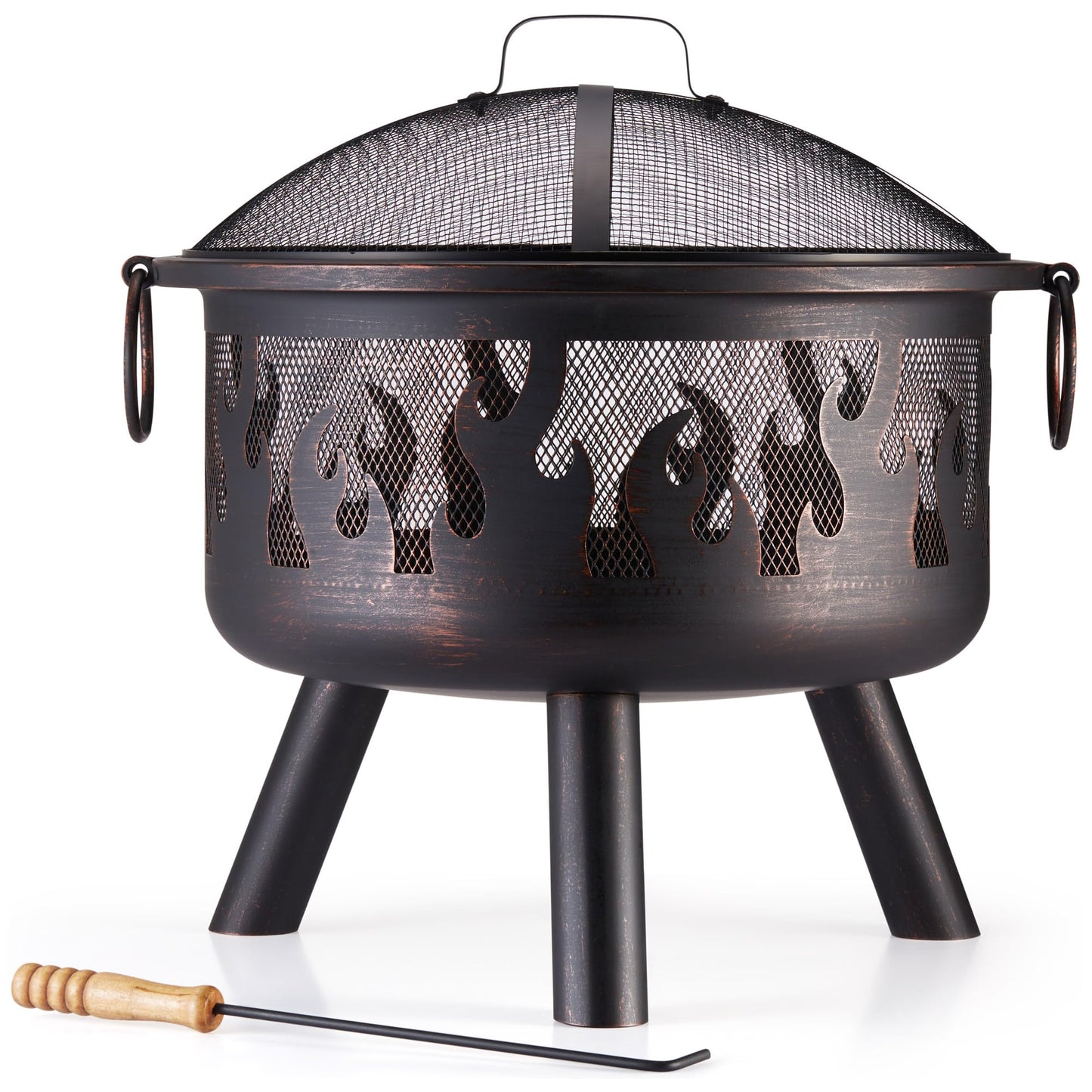 Feuerstelle für Garten & Terrasse, tragbar & leicht, Schwarz mit Flammdesign