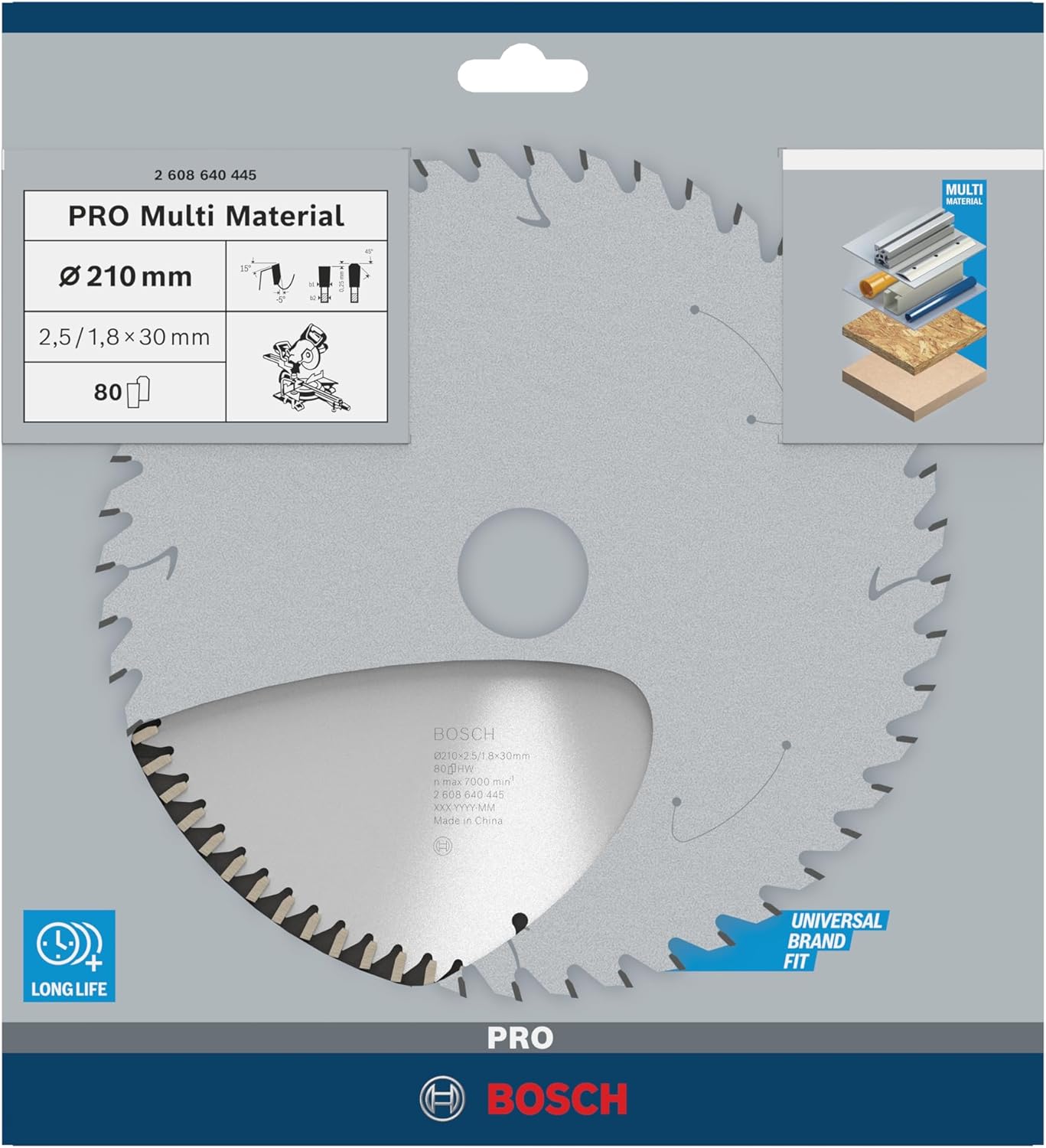 Pro Multi Material Kreissägeblatt, 80 Zähne / Kapp- / Gehrungs- / Tischsäge / 210 x 2.5/1.8 x 30 mm