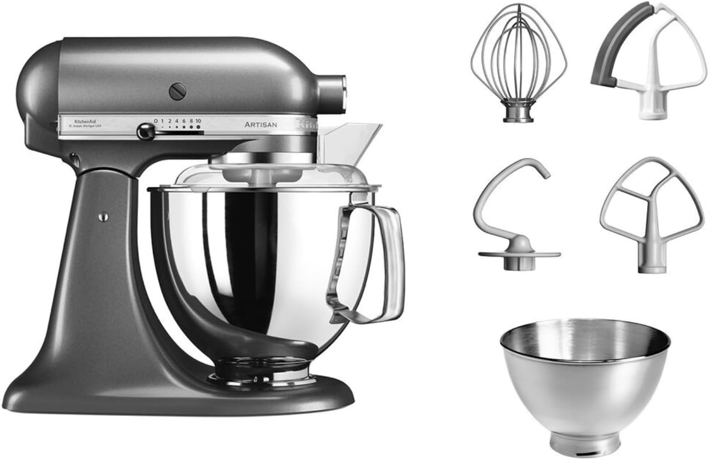 Artisan KSM175 Küchenmaschine mit Zubehör, 4,8 Liter Medaillon Silber