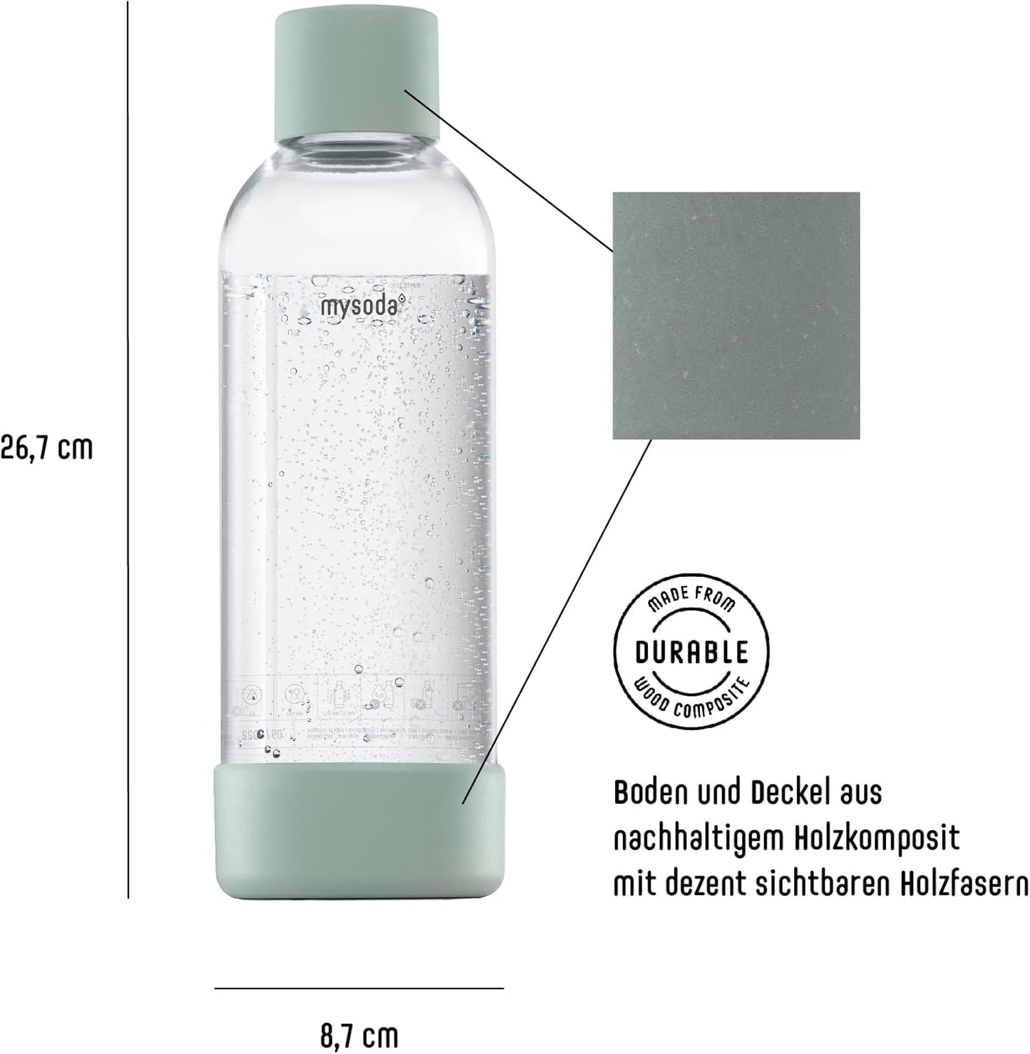 2-teiliges Wasserflaschen-Set für Wassersprudler, Salbeigrün 1000 ml