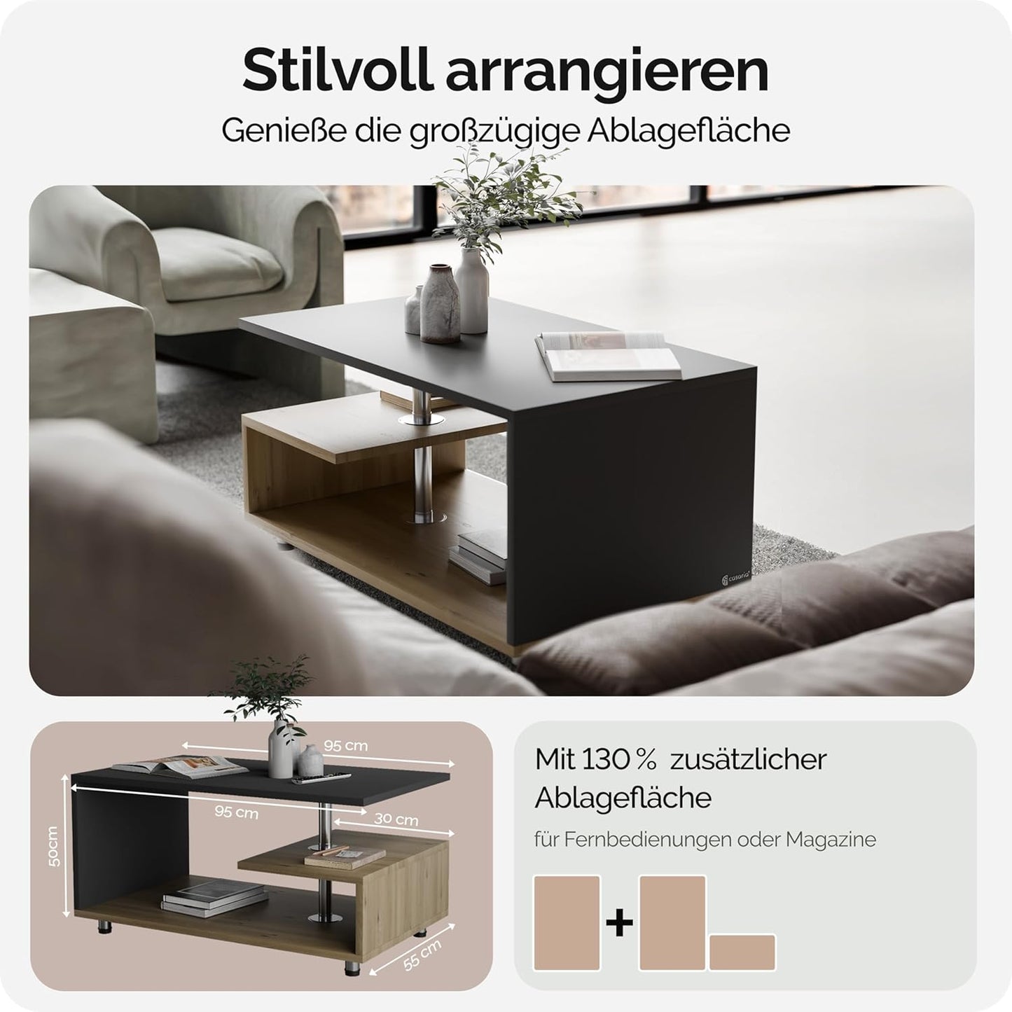 Couchtisch Orlando, Holz-grau