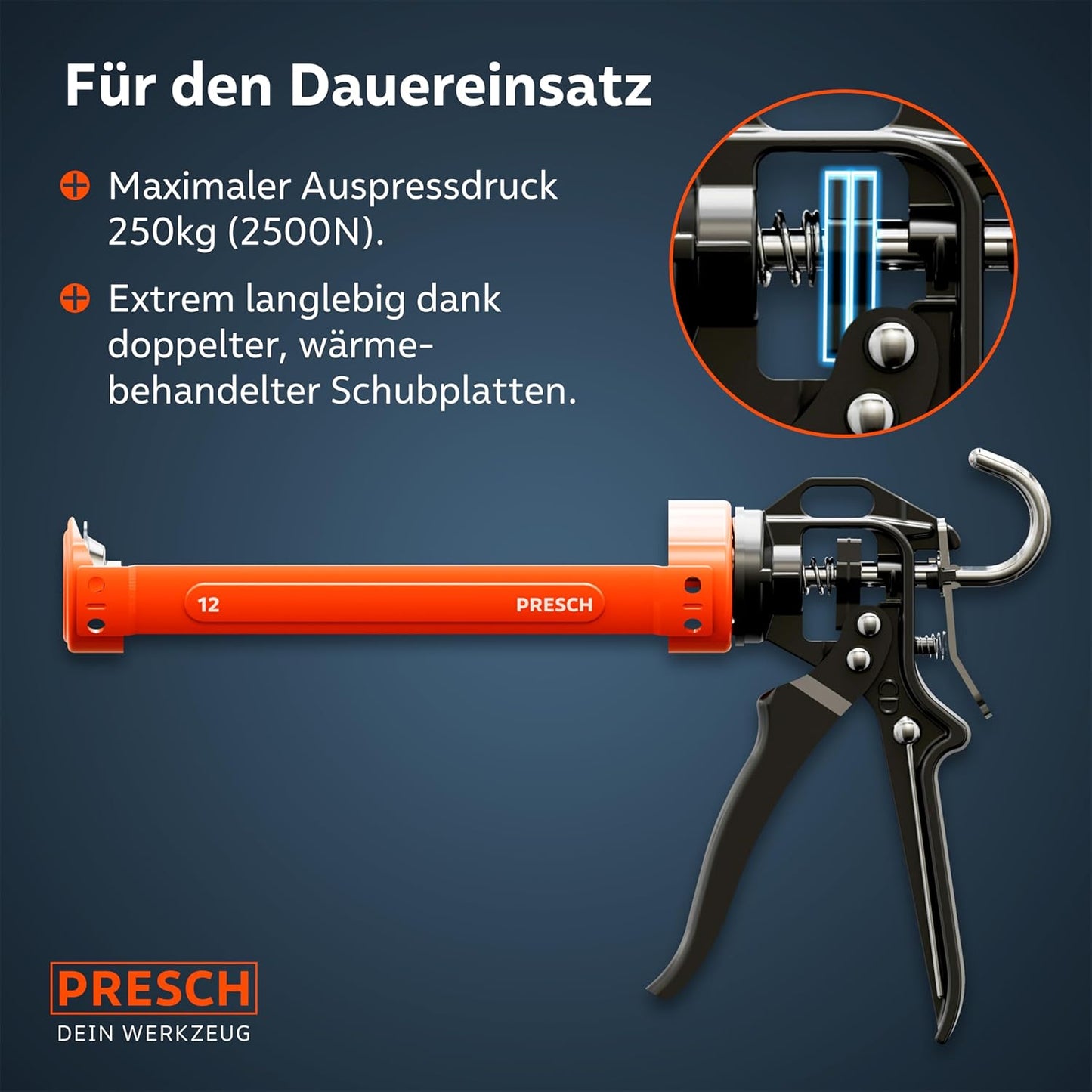 Kartuschenpresse mit 360° Drehfunktion & Nachlaufstopp, 12:1 mit Nachlaufstopp