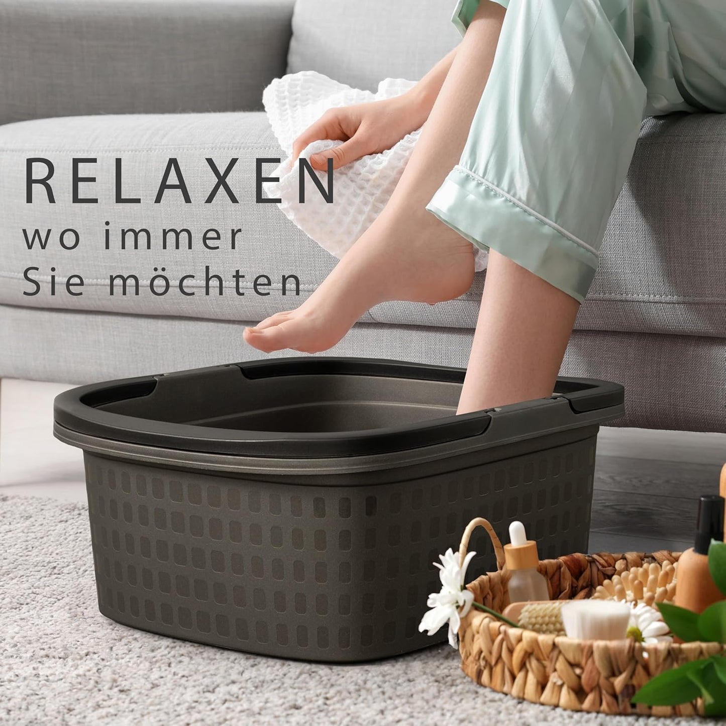 2er-Set Fusswanne mit Henkel, Anthrazit Schwarz 2 x 16L