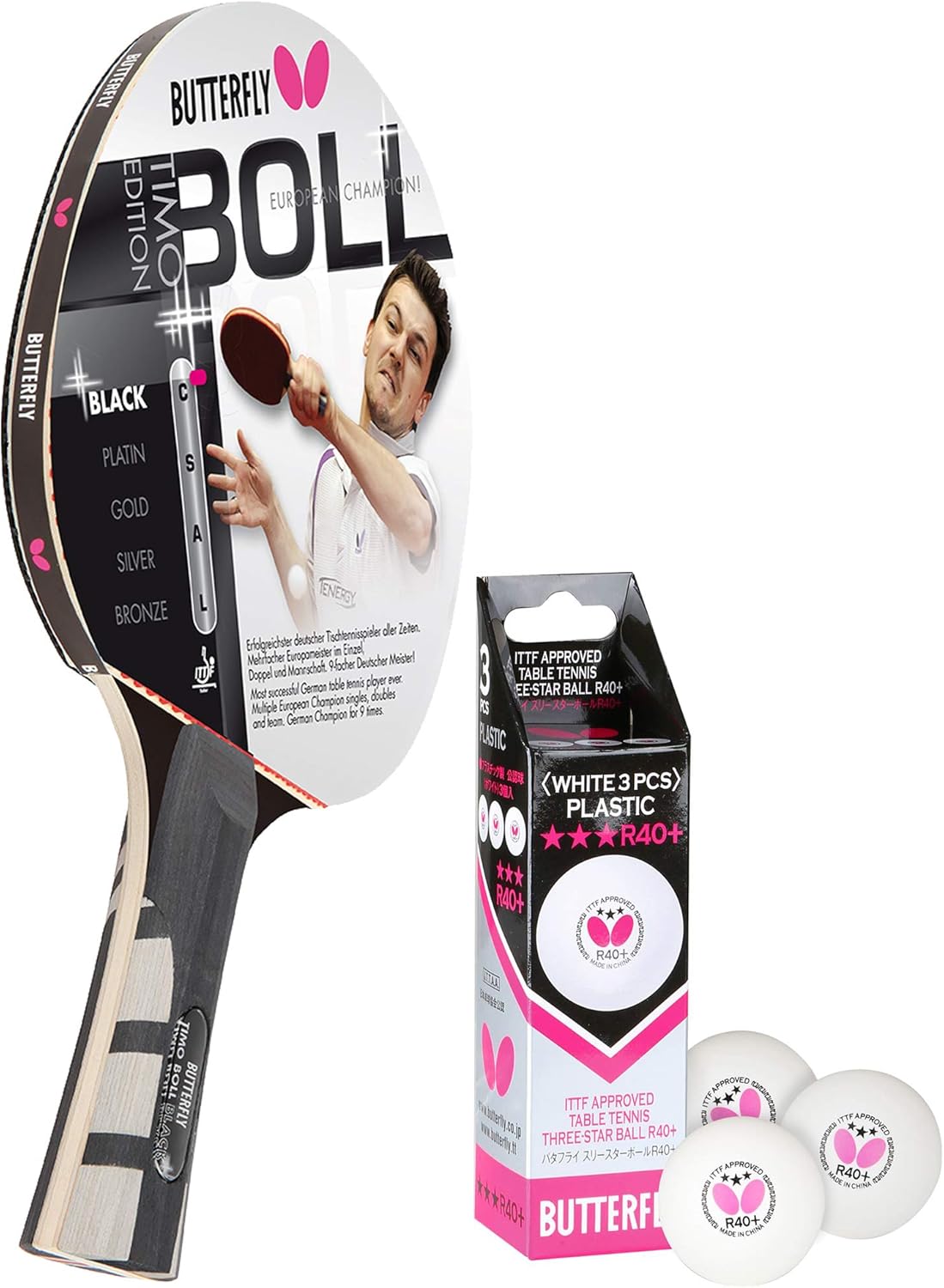 Tischtennisschläger - Timo Boll Black 85030, Bunde mit 3 Bälle