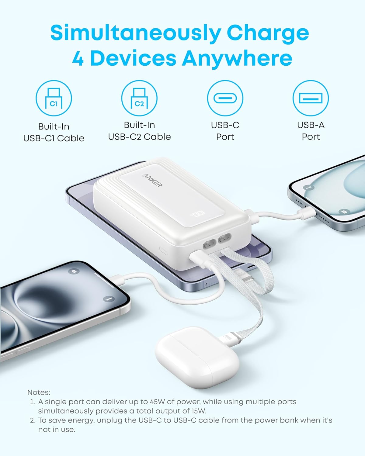 Zolo Schnelllade-Powerbank A110M, USB-C/A Ports, Blue