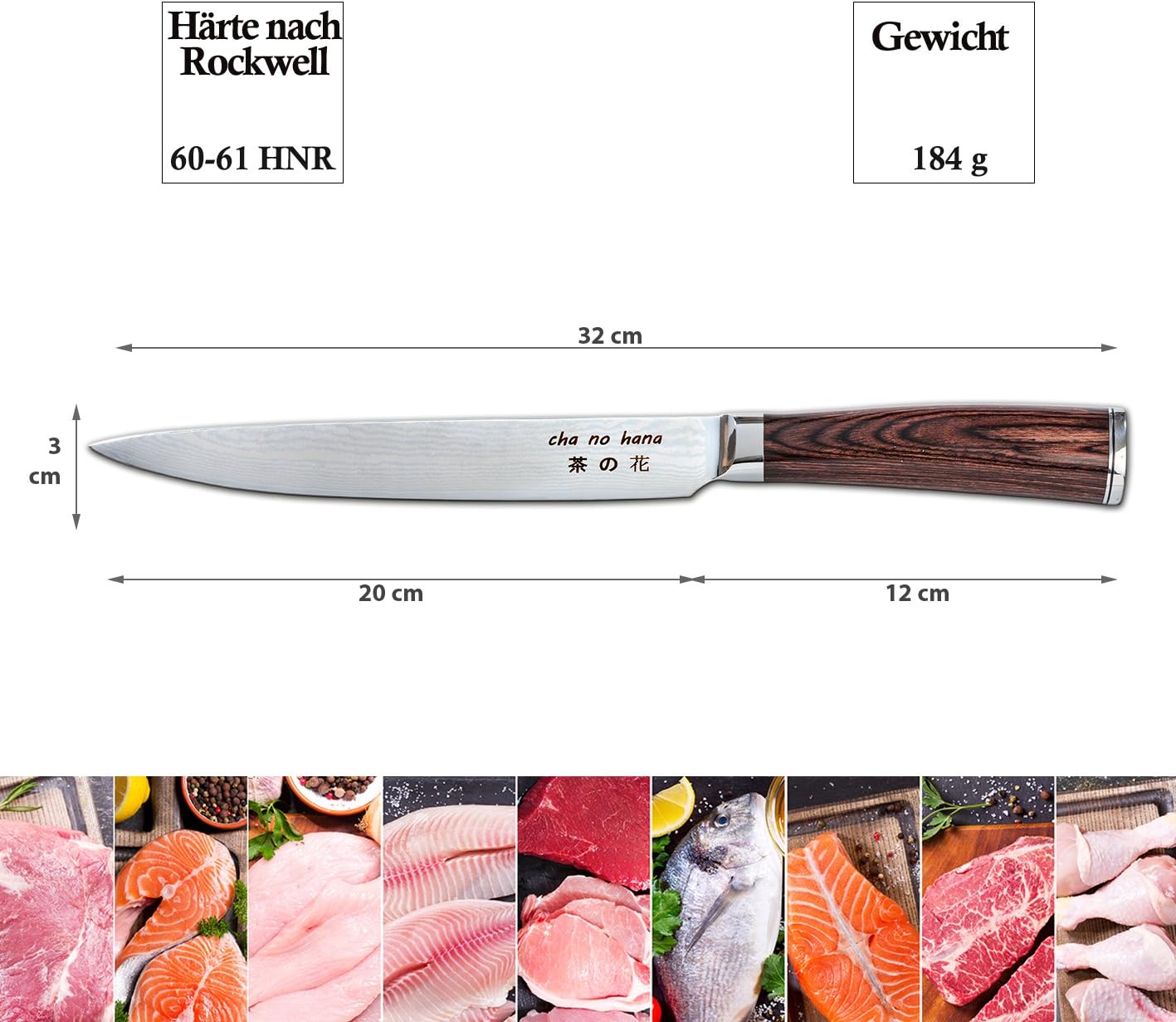 Sashimi-Messer, Sashimi Messer Echtholz Pakkagriff