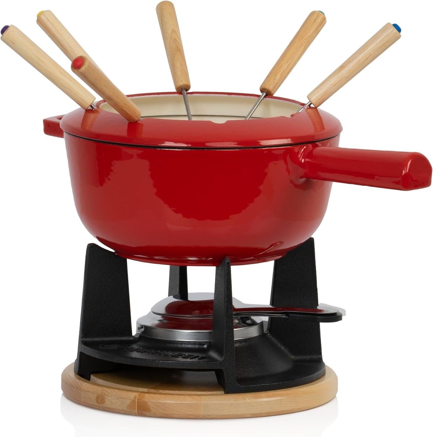 Fondue-Set, Rot / Creme Emailliert