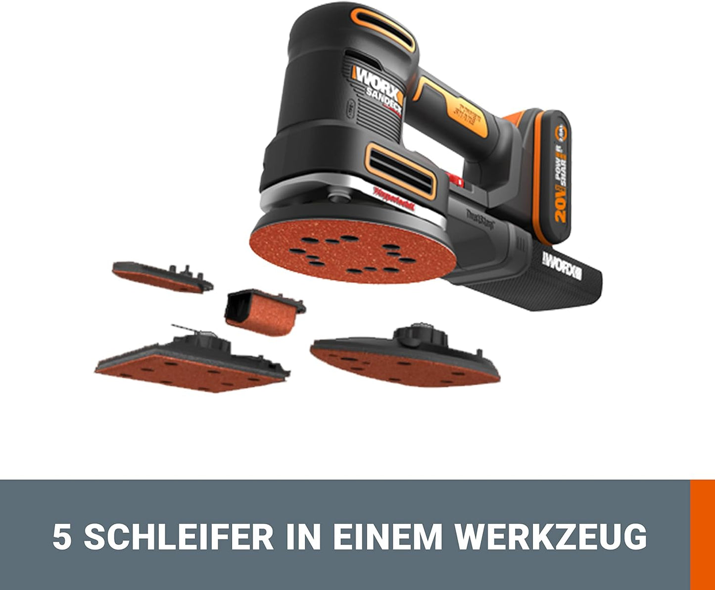 5-in-1 Akku-Multischleifer WX820.9 ohne Akku & Ladegerät, Multischleifer ohne Akku + Ladegerät