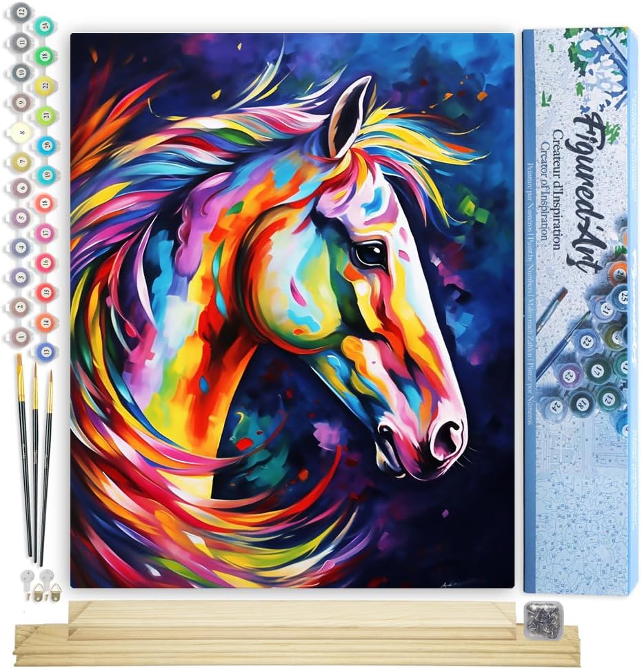Malen nach Zahlen Set (Pferd Abstrakt, 40x50cm), Pferd Farbenfroh Abstrakt 40x50cm Mit Keilrahmen (nicht gespannt)