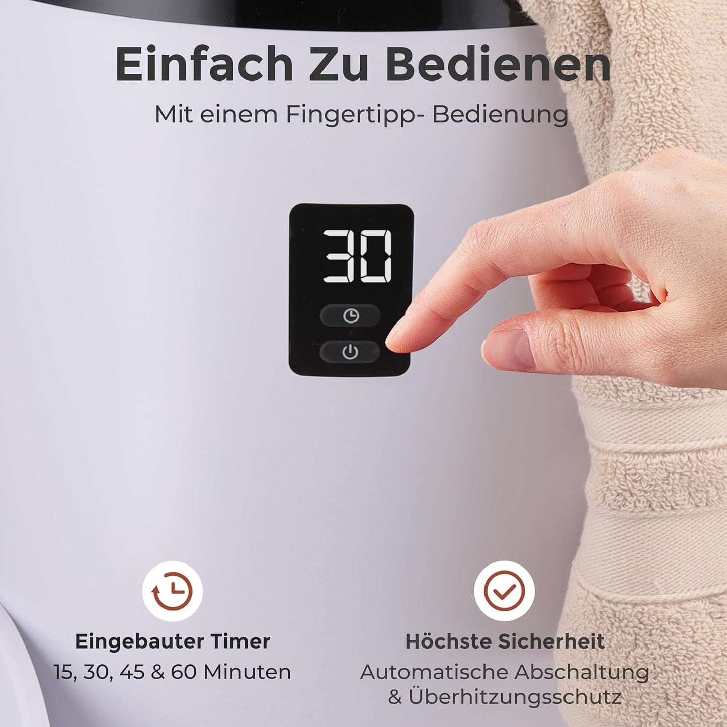 Elektrischer Handtuchwärmer mit Timer und Sicherheitsschutz, Schwarz