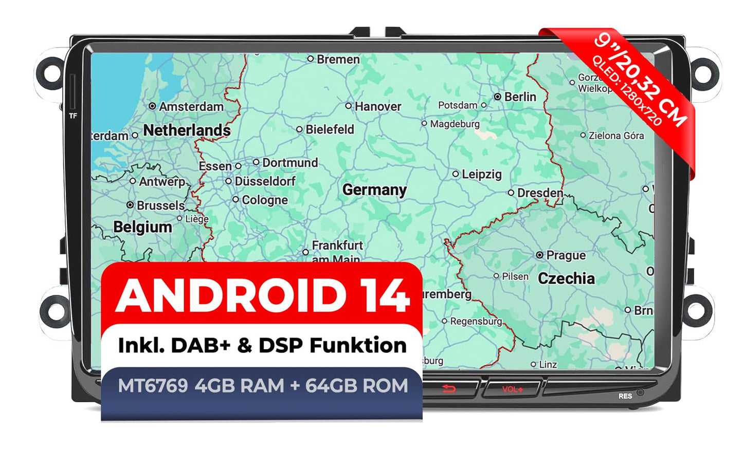 Android 14 Autoradio mit Navigation & CarPlay/Auto, AV9-L3