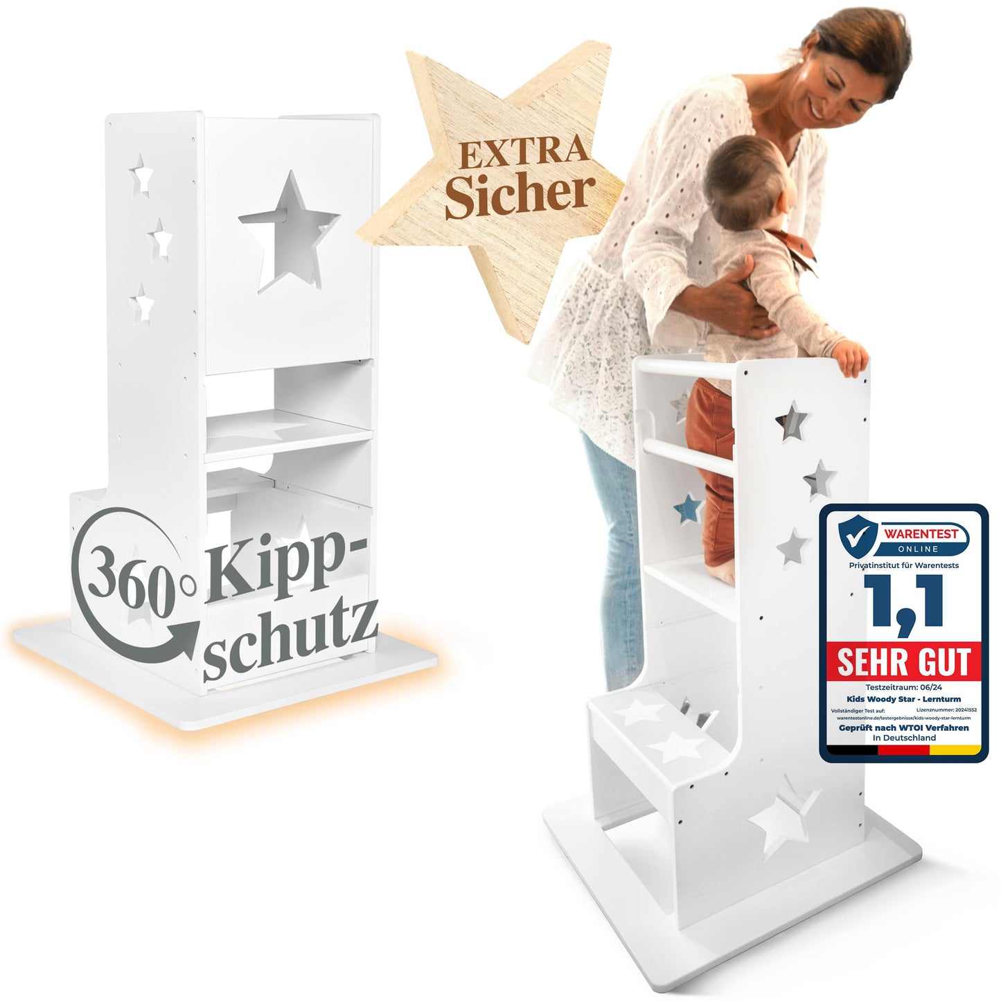 Lernturm mit Kippschutz, Weiss