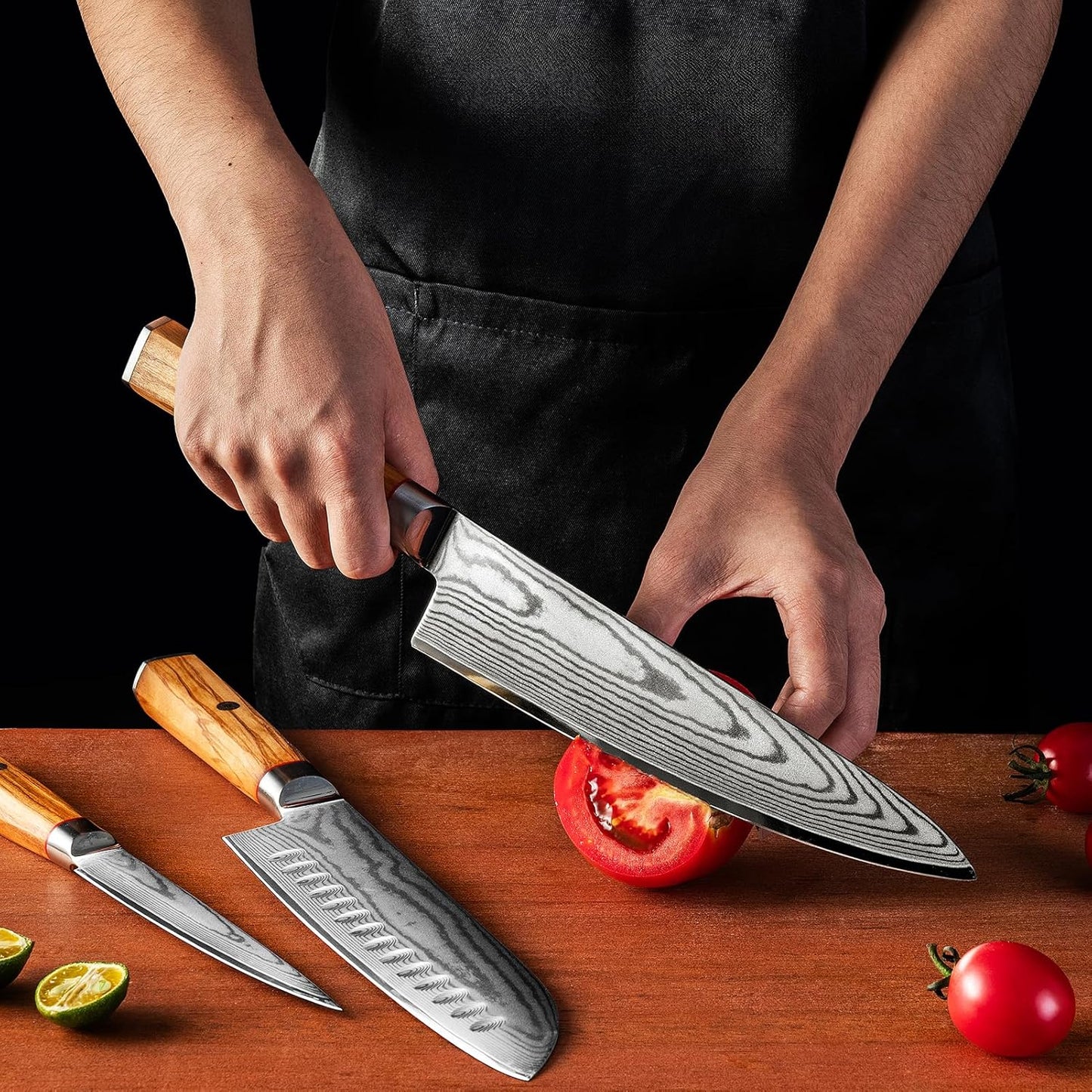 3-teiliges Damastmesser Set, Damastmesser Set
