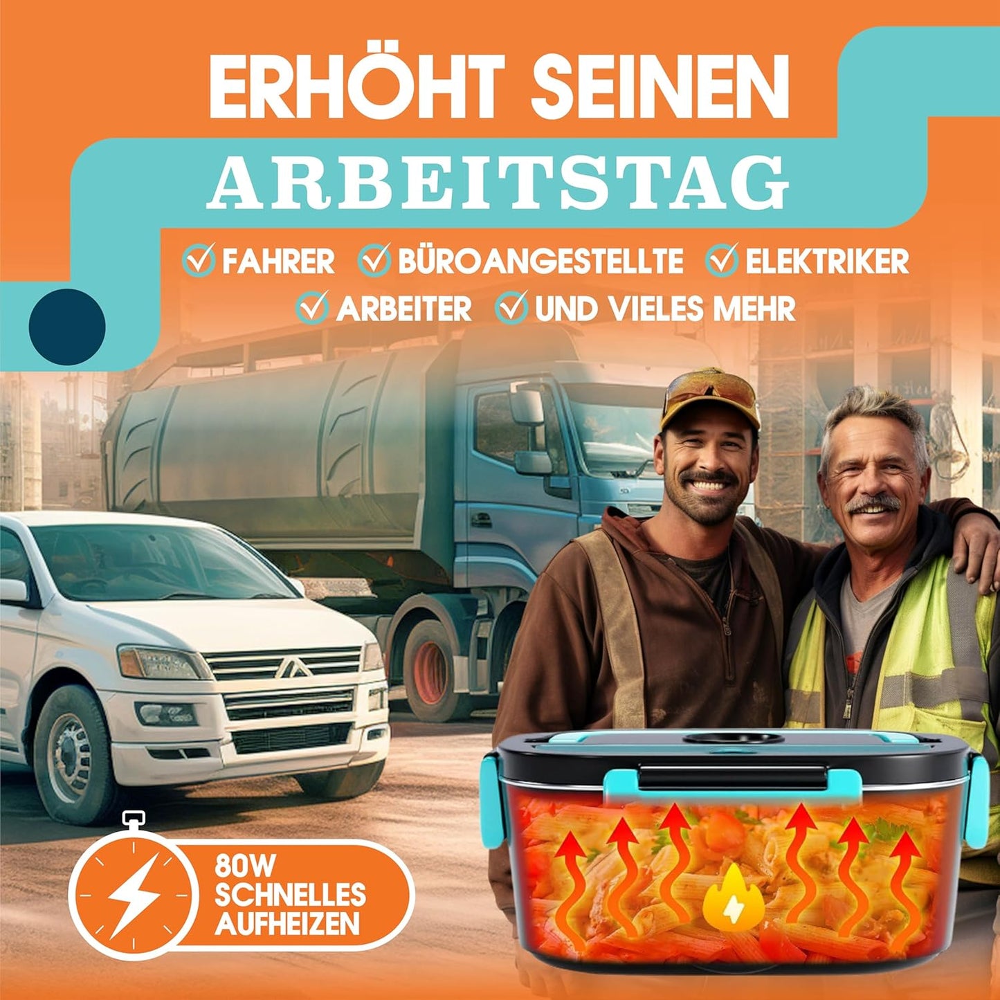 3-in-1 Lunch Box mit Aufwärmfunktion, Neon Blau