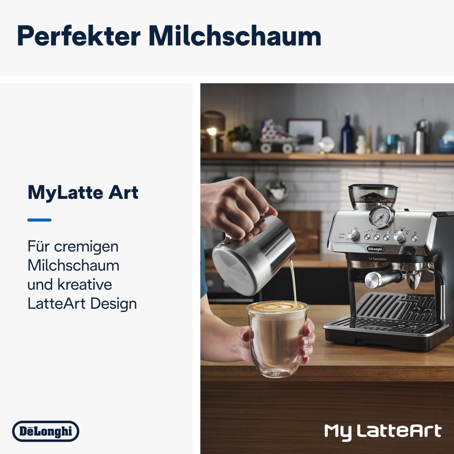 Siebträgermaschine mit Mahlwerk und Milchschaumdüse, Edelstahl / Schwarz, ohne Cold Brew