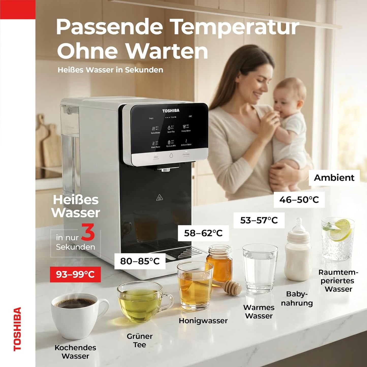 Toshiba Osmoseanlage mit Heisswasserspender & UV Licht, b. Perlweiss