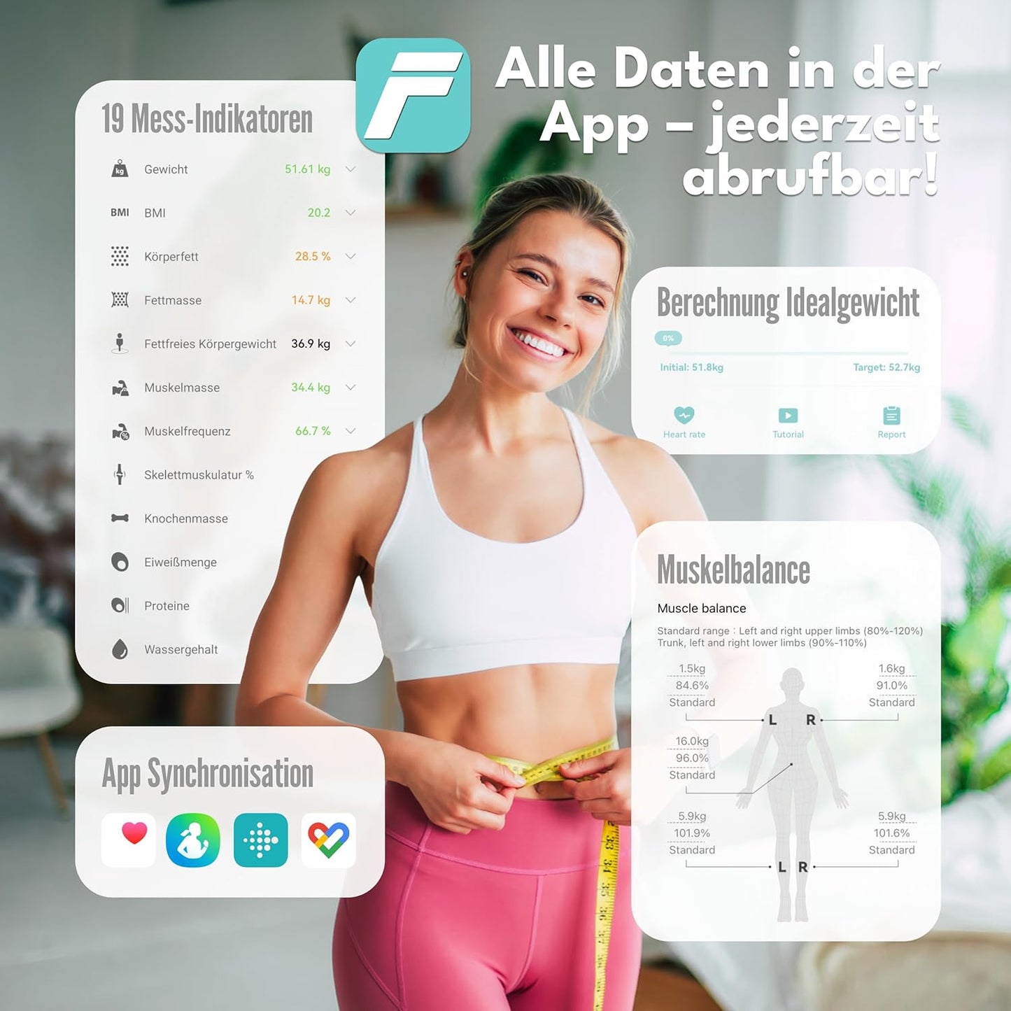 Körperfettwaage mit Handsensoren & App-Anbindung