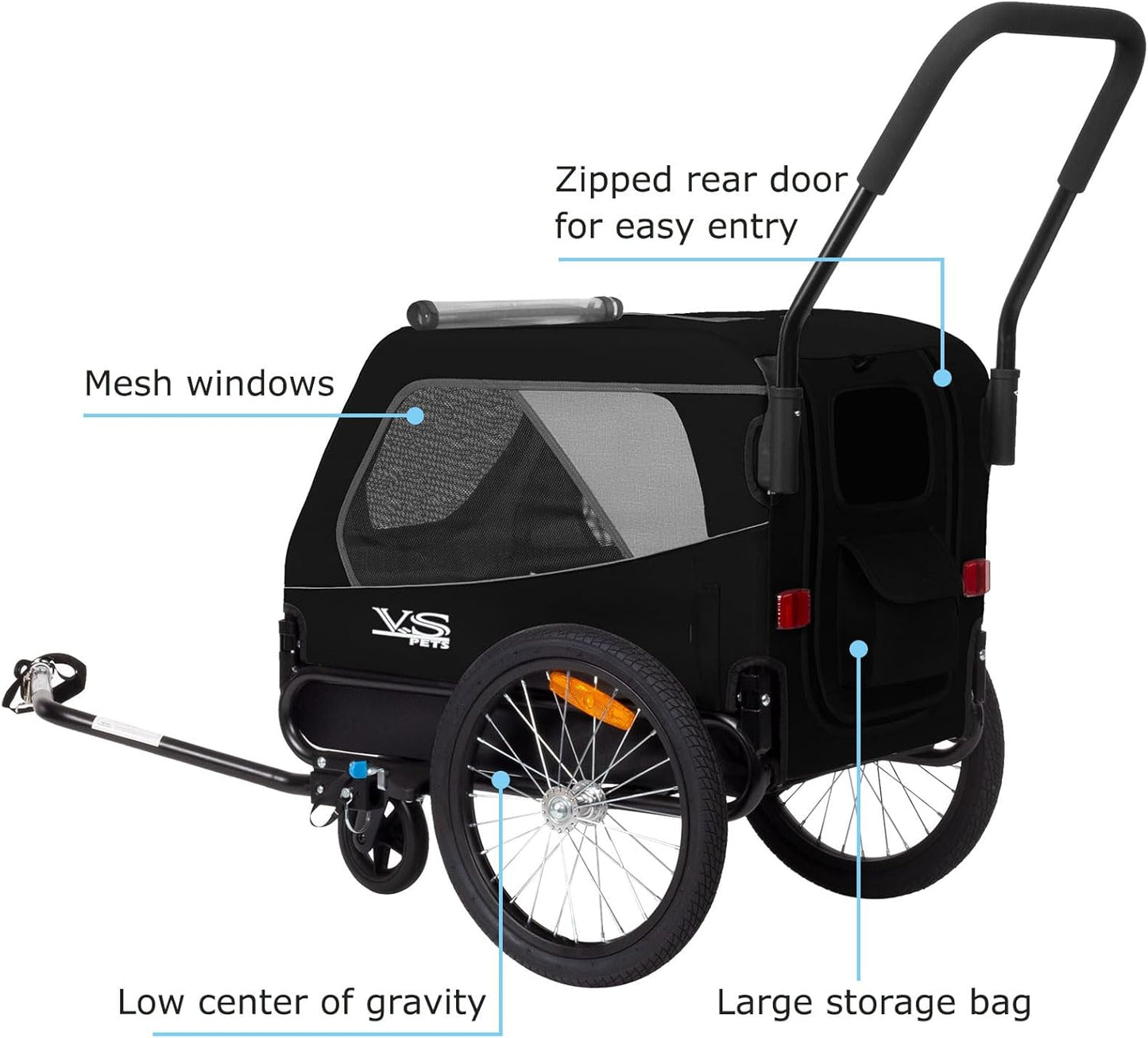 VS 2in1 Hundeanhänger & Buggy bis 23kg, Schwarz
